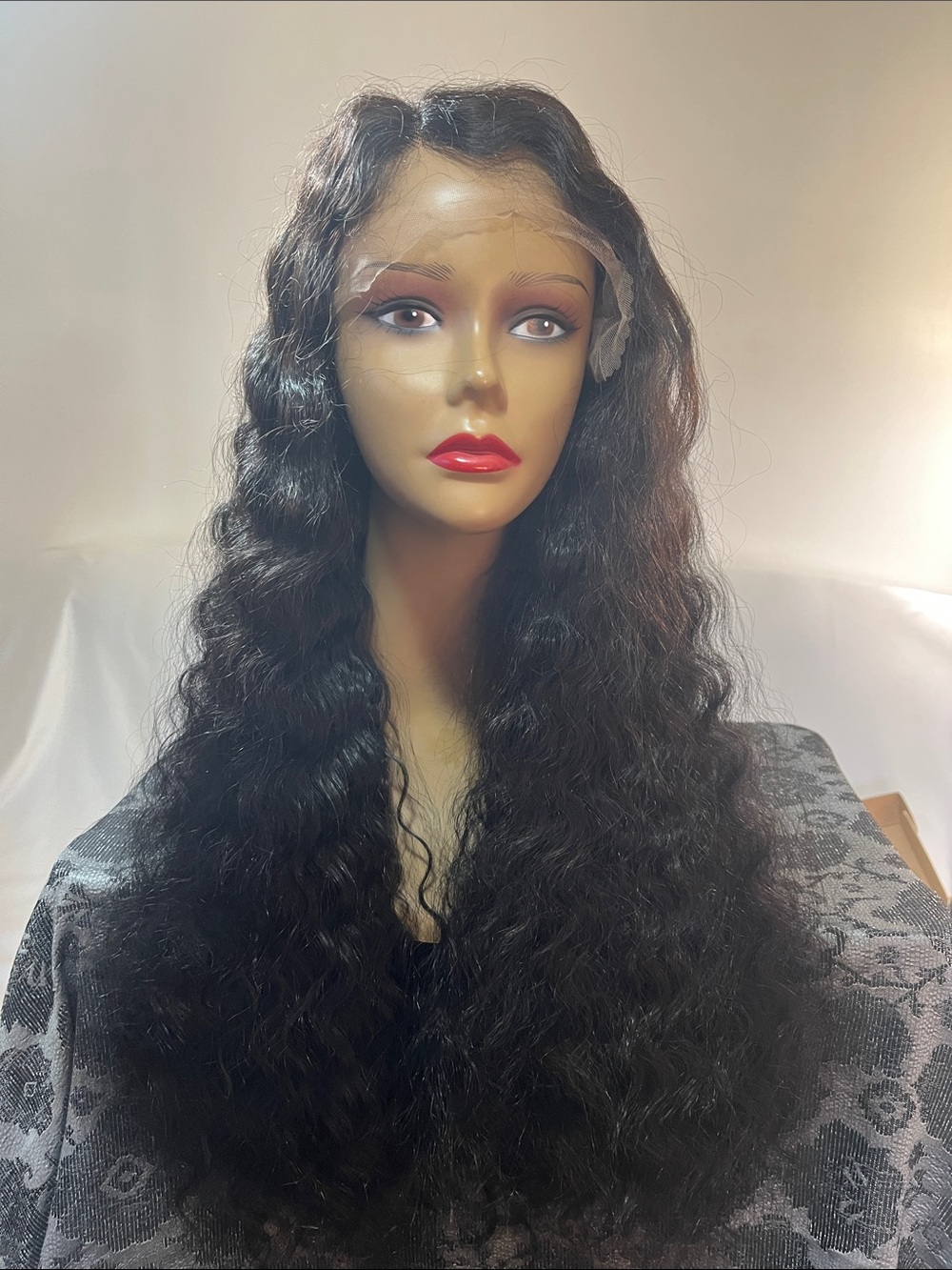 Natural Long Wavy Black Lace Front Wig - Women Hair.  26”. Human hair blended